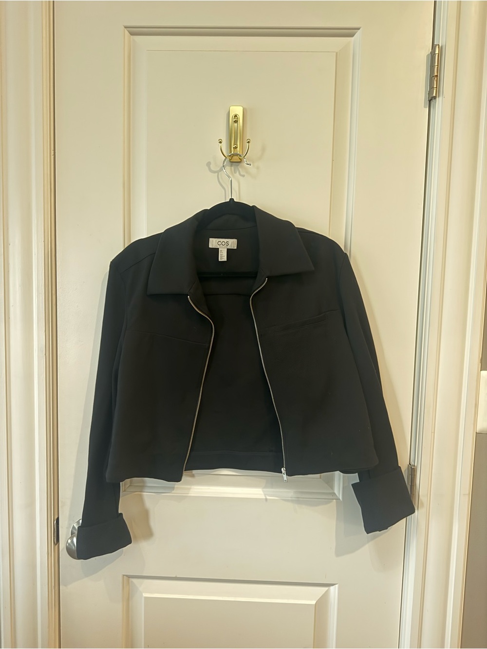 COS Black Cropped Zip-Up Bomber Jacket